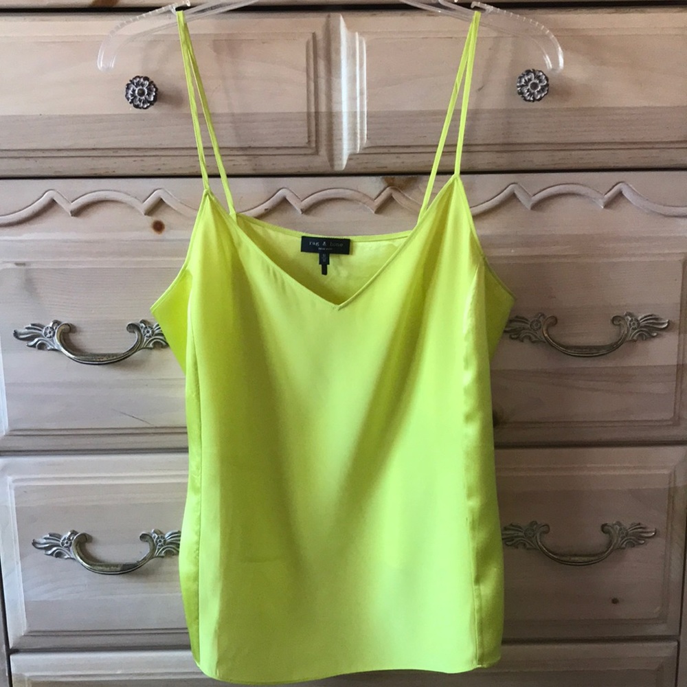 Rag & Bone | 100% Silk Racquel Satin-Paneled Neon Silk Crepe De Chine Camisole